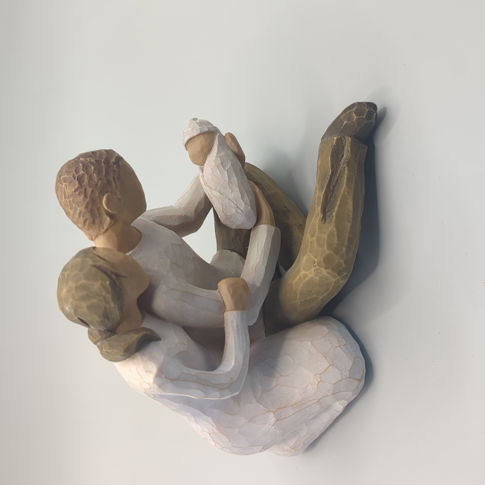 Vintage Willow Tree father & Mother holding New Born baby carved wood adorable